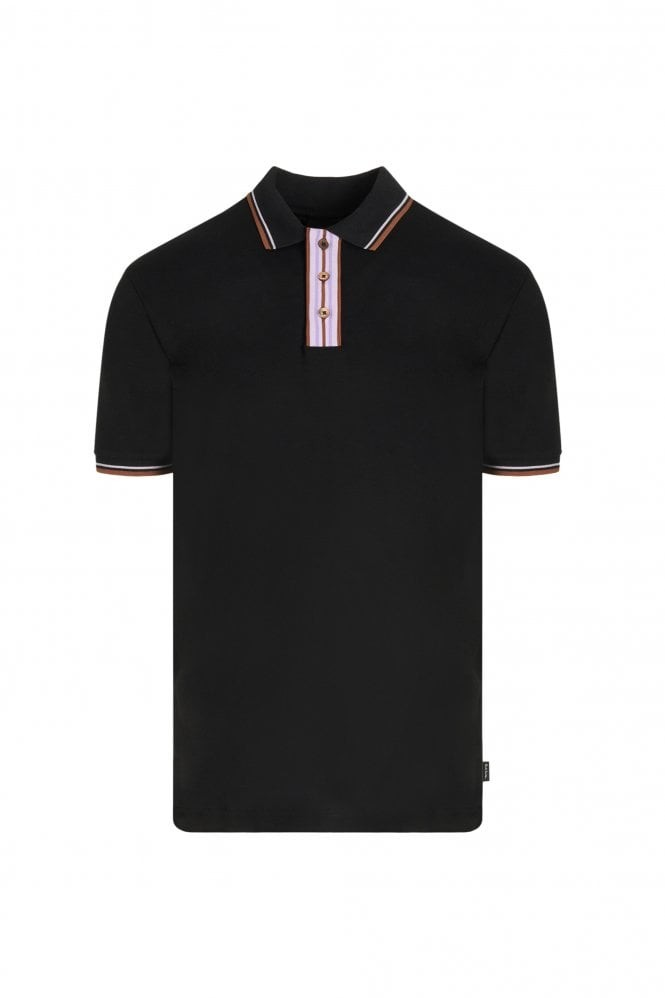 Stretch Mesh Tipped Short Sleeve Polo - Black