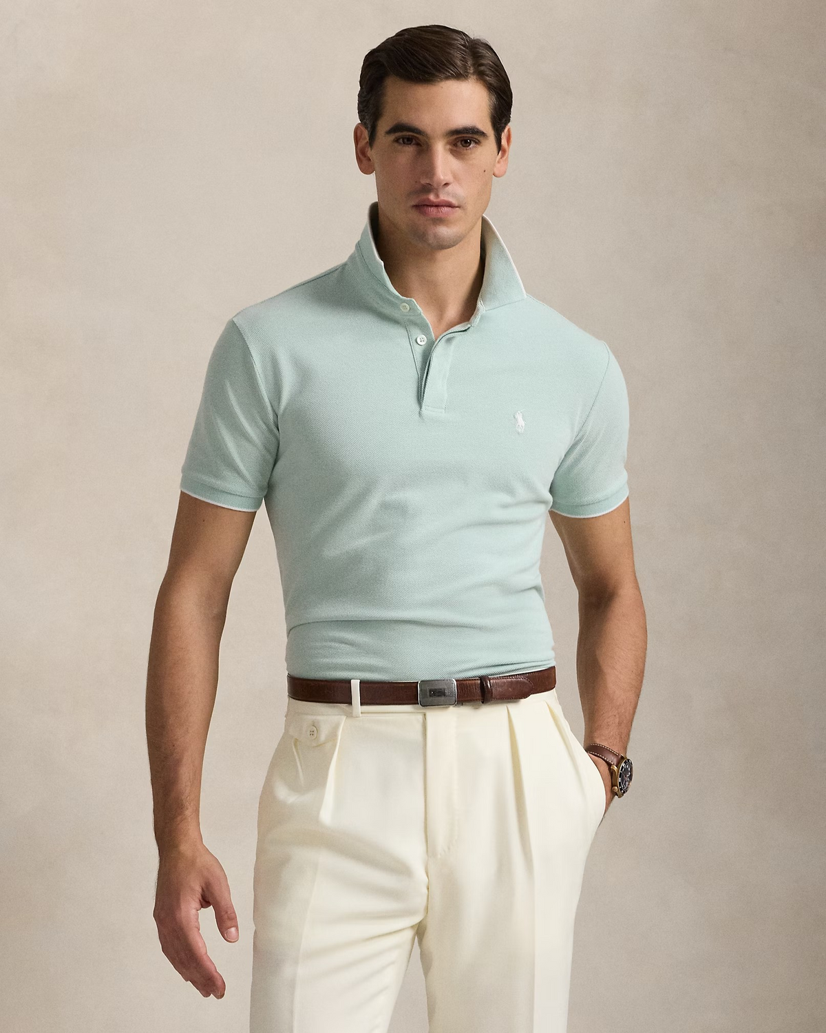 Custom Slim Fit Tipped Stretch Oxford Mesh Polo - Teal Green