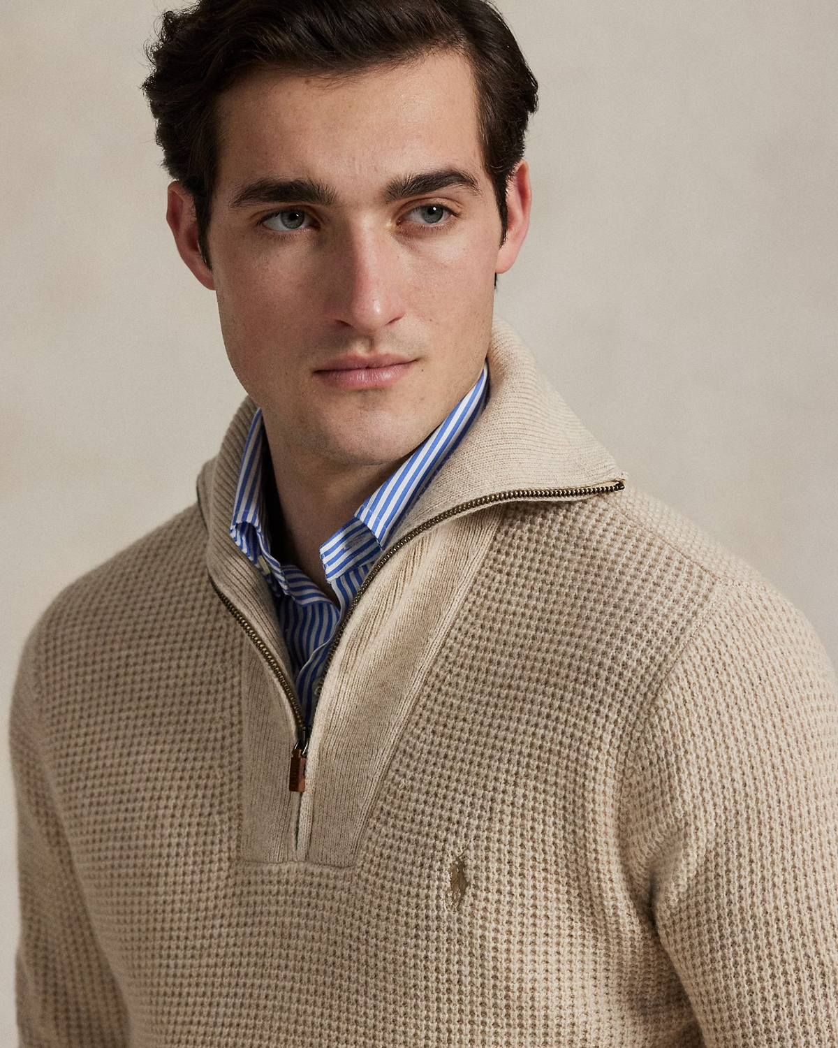 Waffle Wool-Cotton Quarter-Zip Jumper - Cream