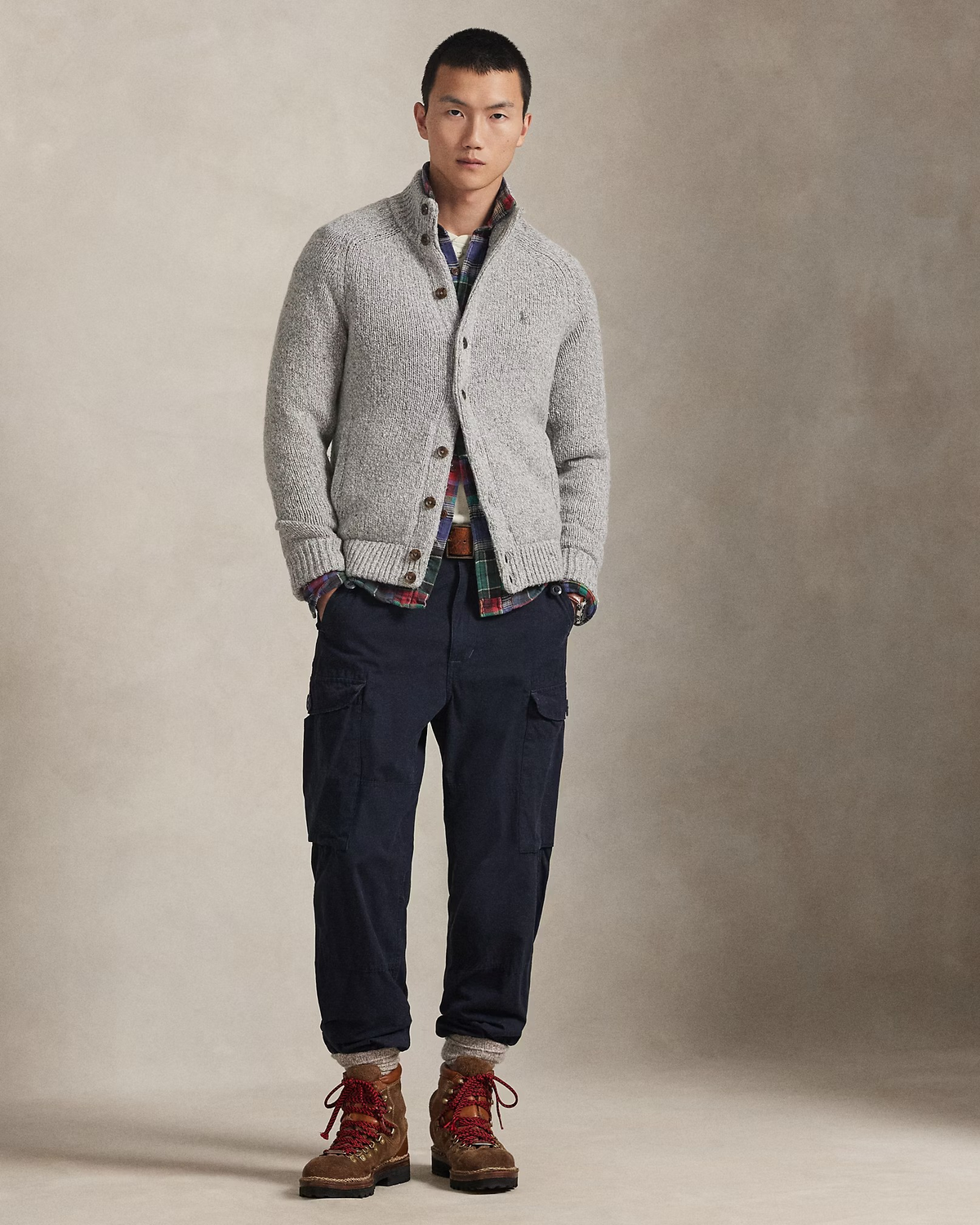 Wool-Blend Mockneck Cardigan - Grey