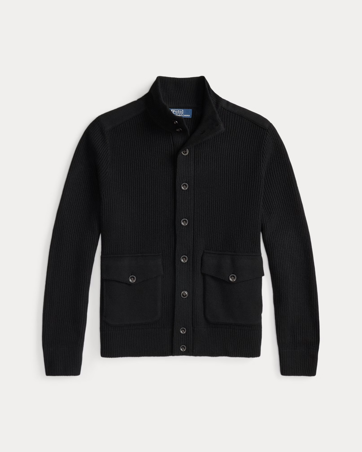 Wool Mockneck Cardigan - Black