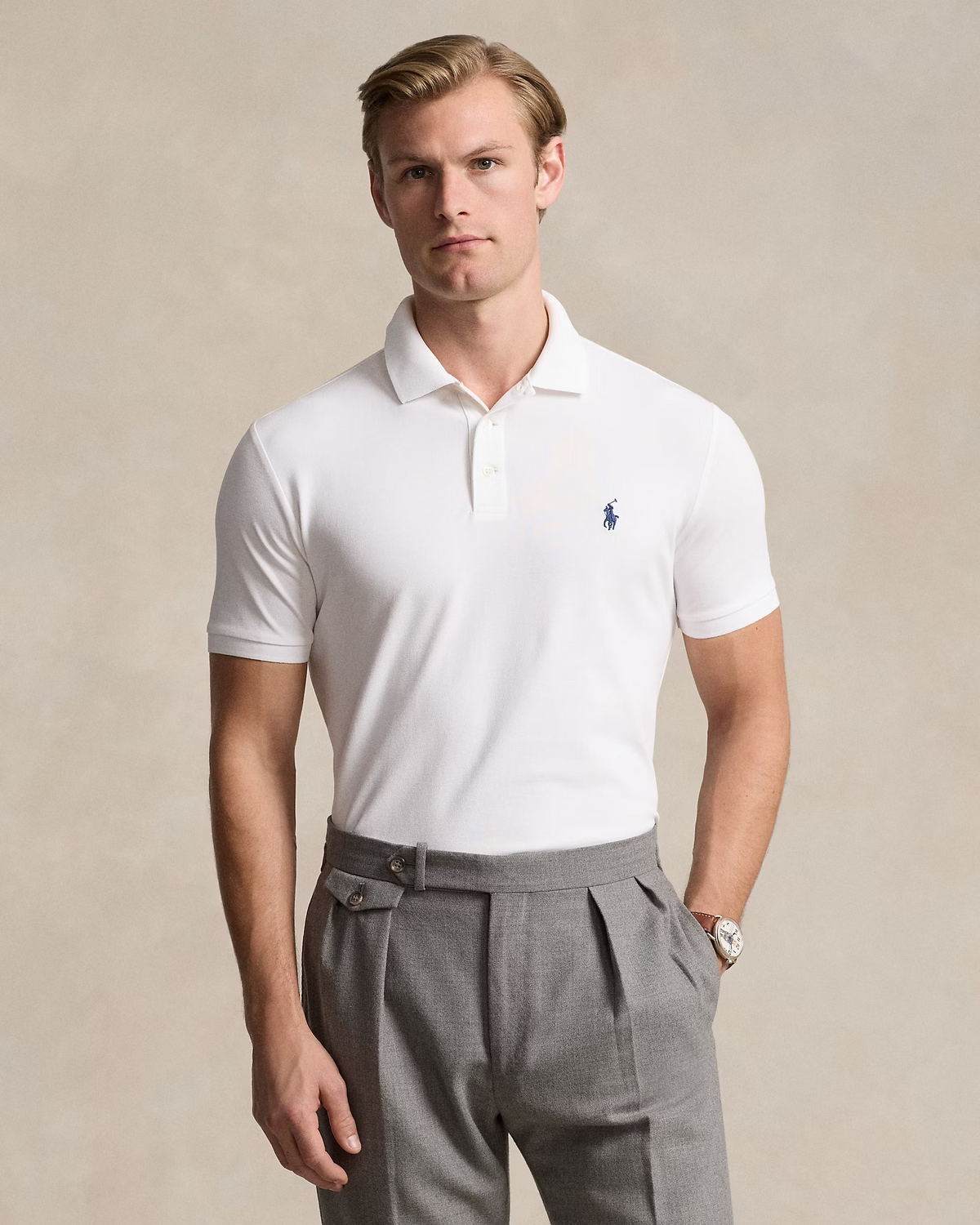 Custom Slim Fit Stretch Mesh Polo - White