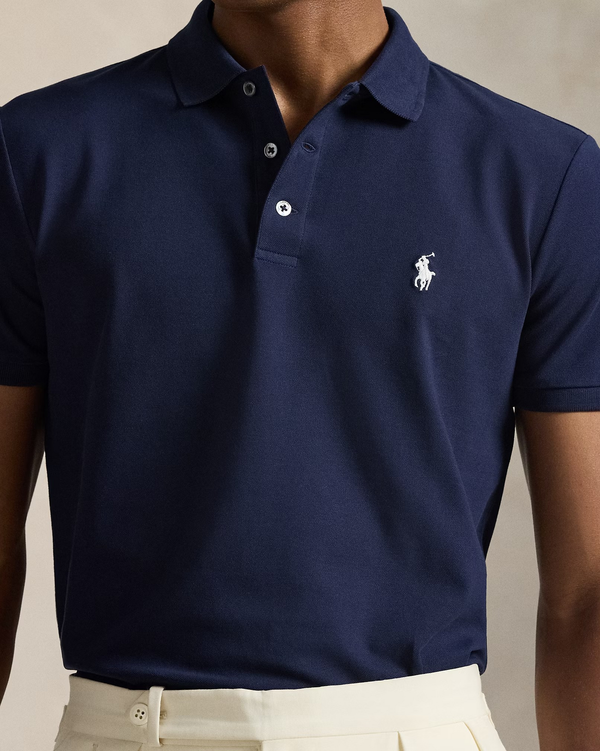 Custom Slim Fit Stretch Mesh Polo - Navy