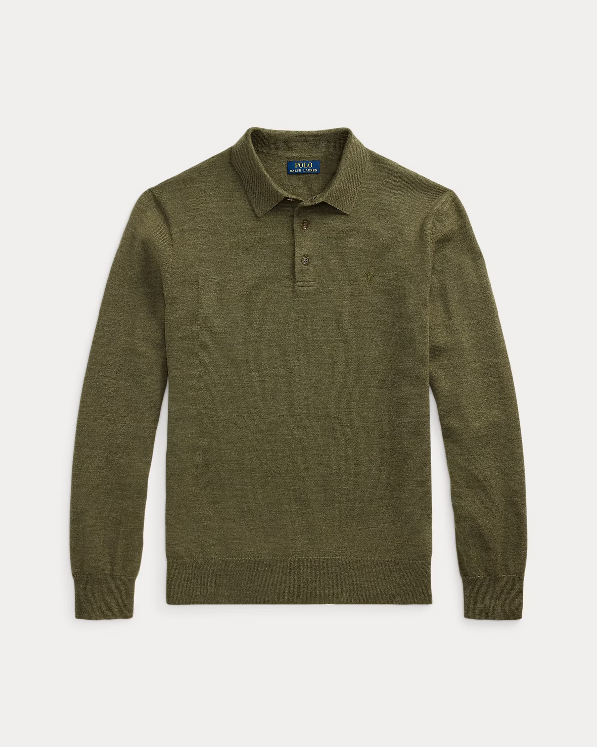 Knitted Wool Long Sleeve Polo - Green