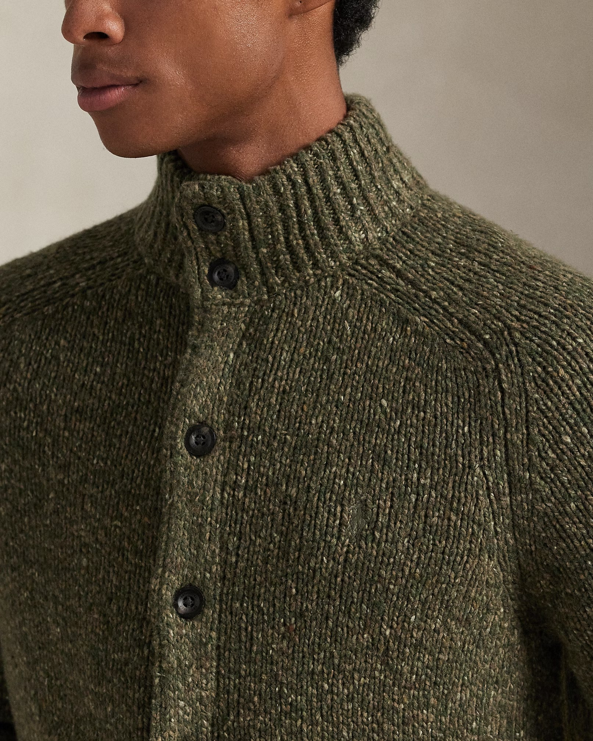 Wool-Blend Mockneck Cardigan - Green