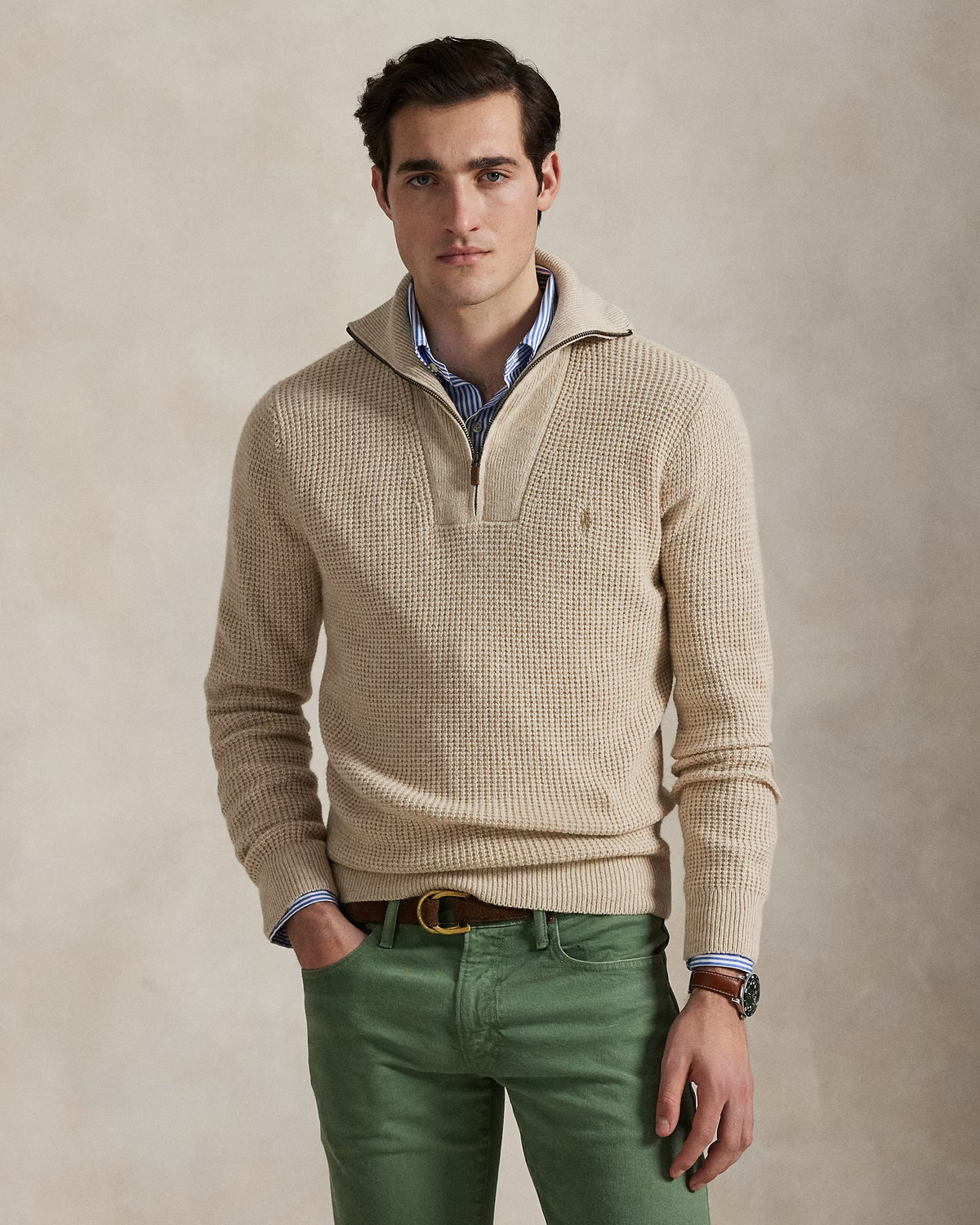 Waffle Wool-Cotton Quarter-Zip Jumper - Cream