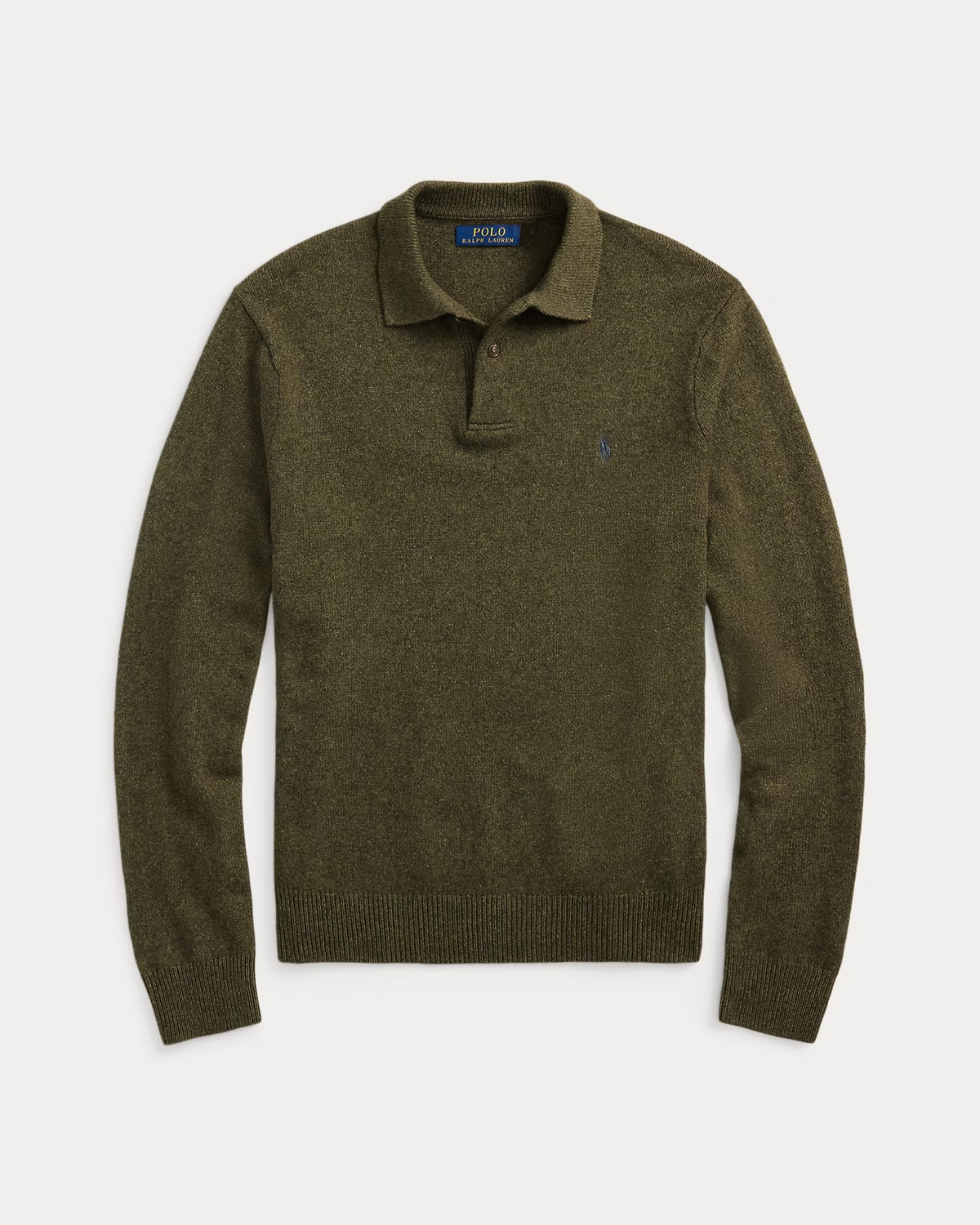 Wool-Cotton Polo Collar Jumper - Olive Green