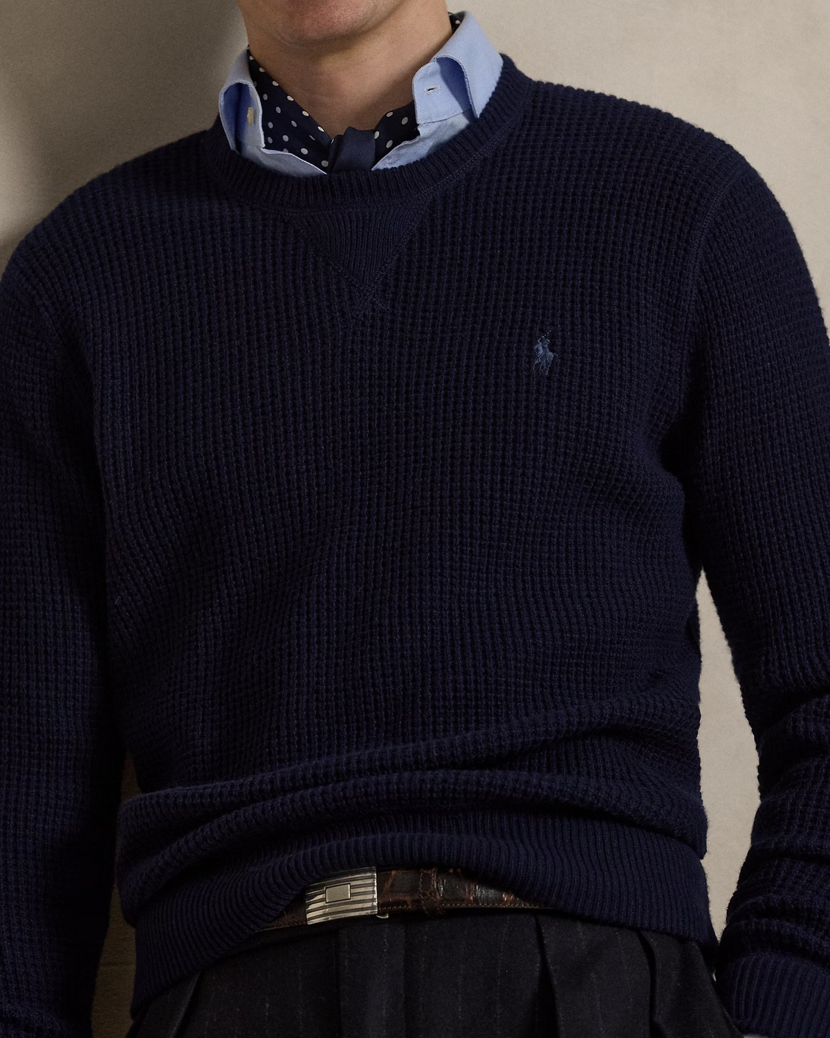 Waffle-Knit Wool-Cotton Jumper - Navy