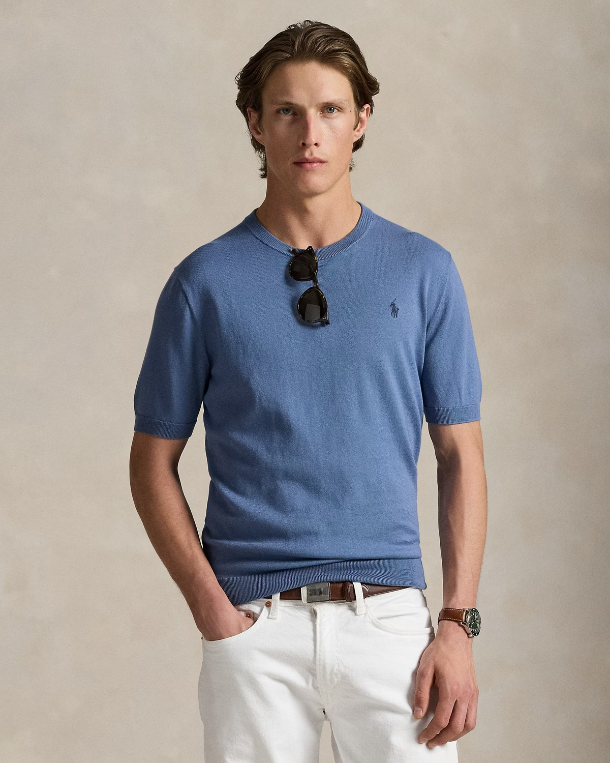 Cotton Crewneck Short-Sleeve T-Shirt - Capri Blue