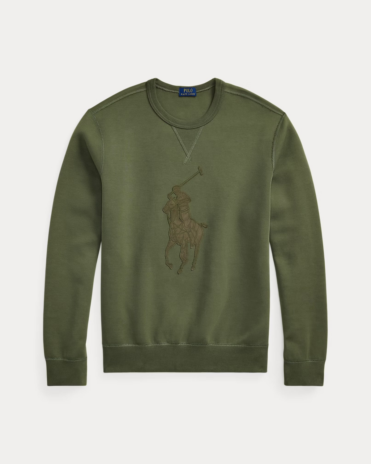 Leather-Pony Double-Knit Sweatshirt - Khaki Green