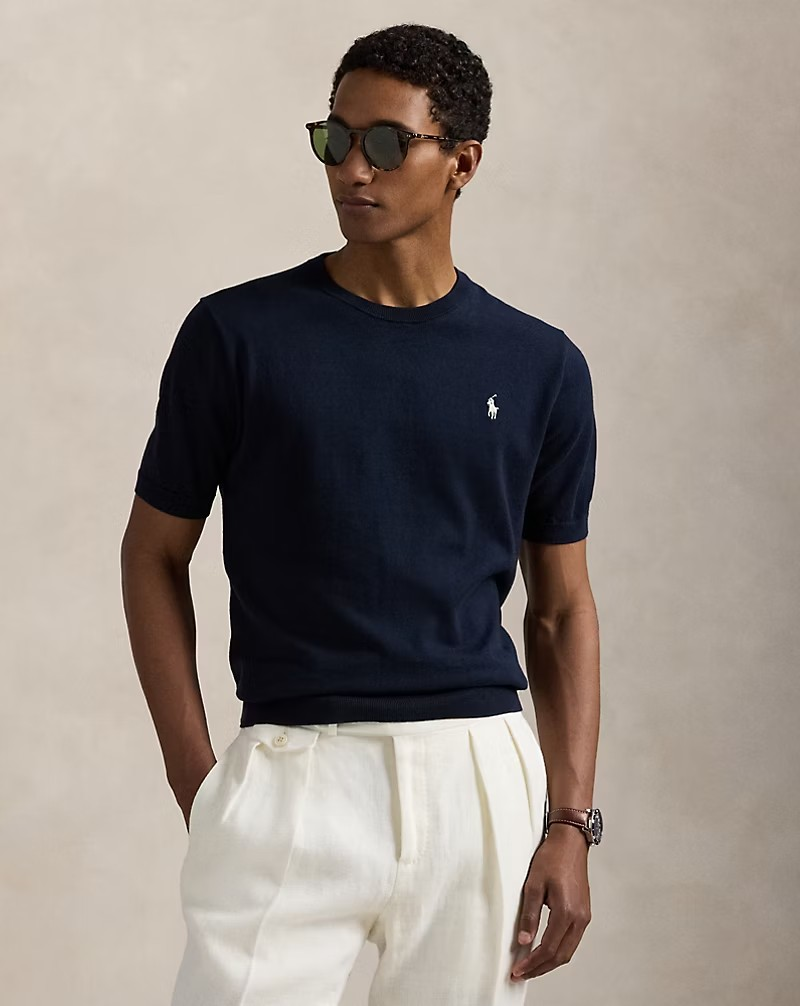 Cotton Crewneck Short-Sleeve T-Shirt -Navy