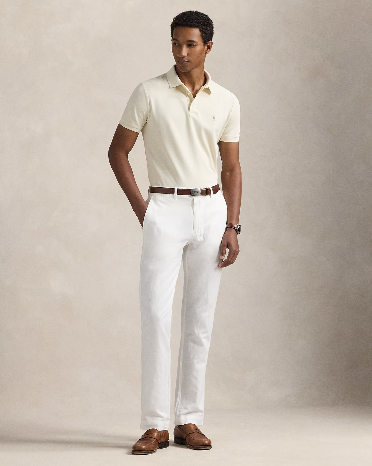 Custom Slim Fit Stretch Mesh Polo - Cream