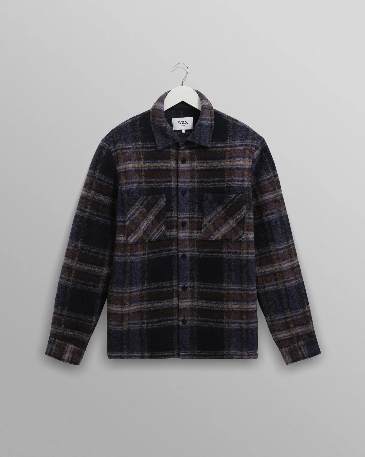 Whiting Wool Blend Check Overshirt - Navy