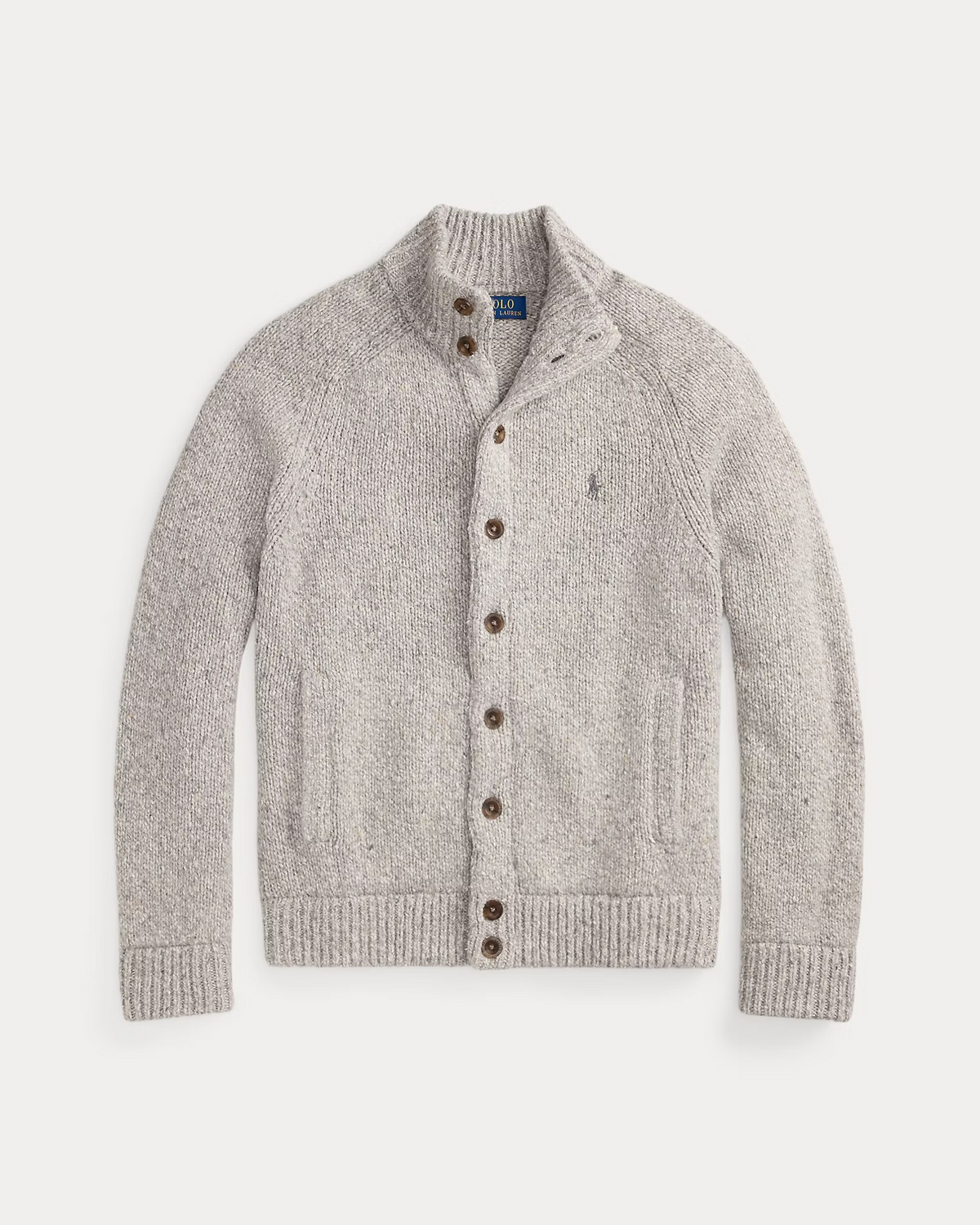 Wool-Blend Mockneck Cardigan - Grey