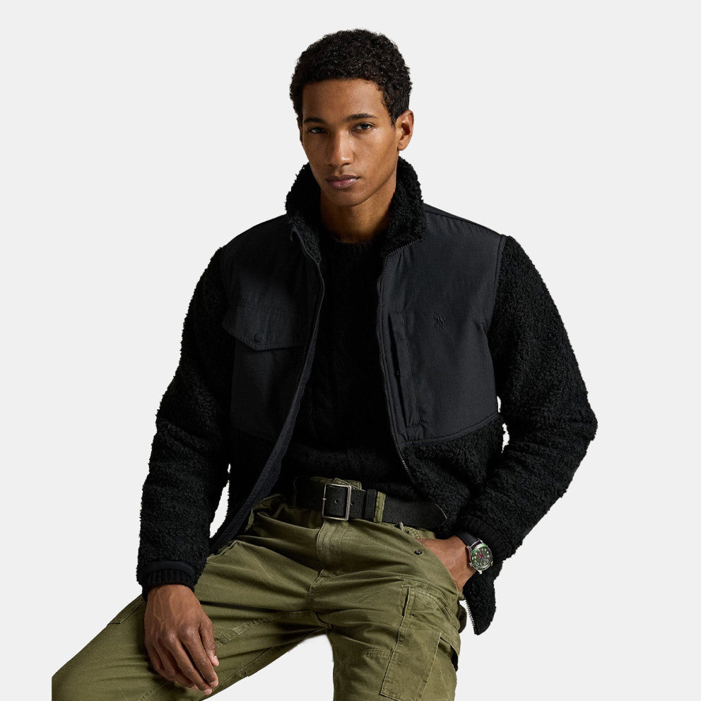 Mixed Fabric Hi Pile Jacket - Black