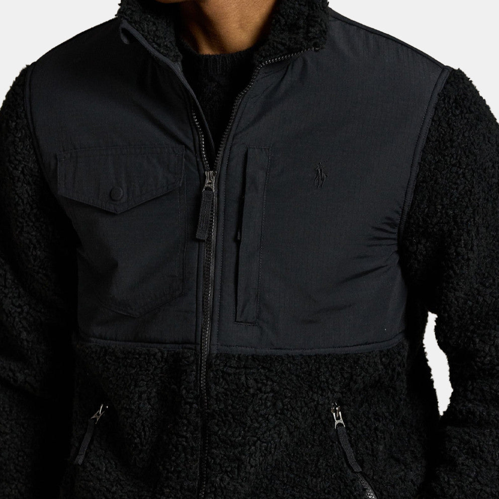 Mixed Fabric Hi Pile Jacket - Black