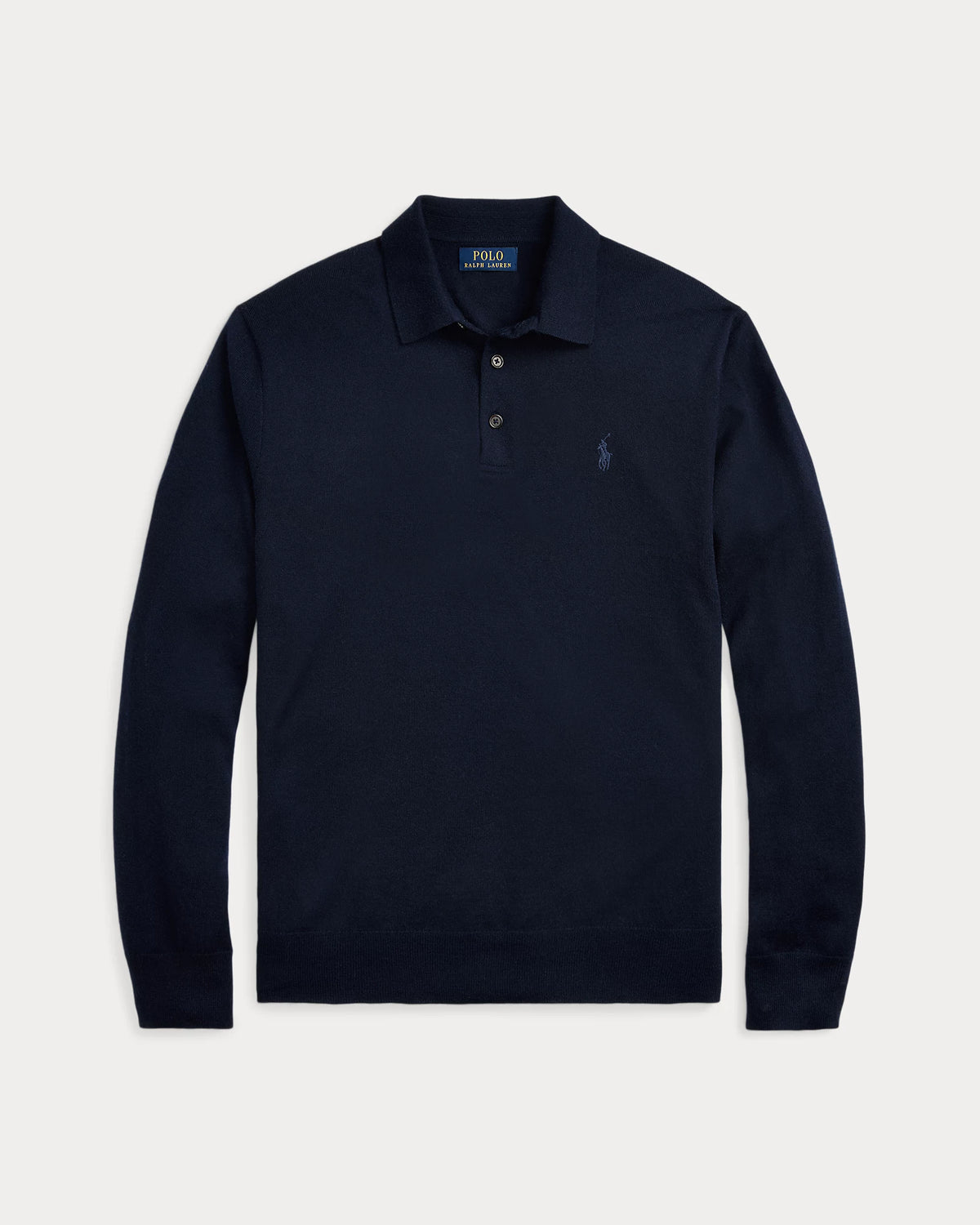 Knitted Long Sleeve Merino Wool Polo - Navy