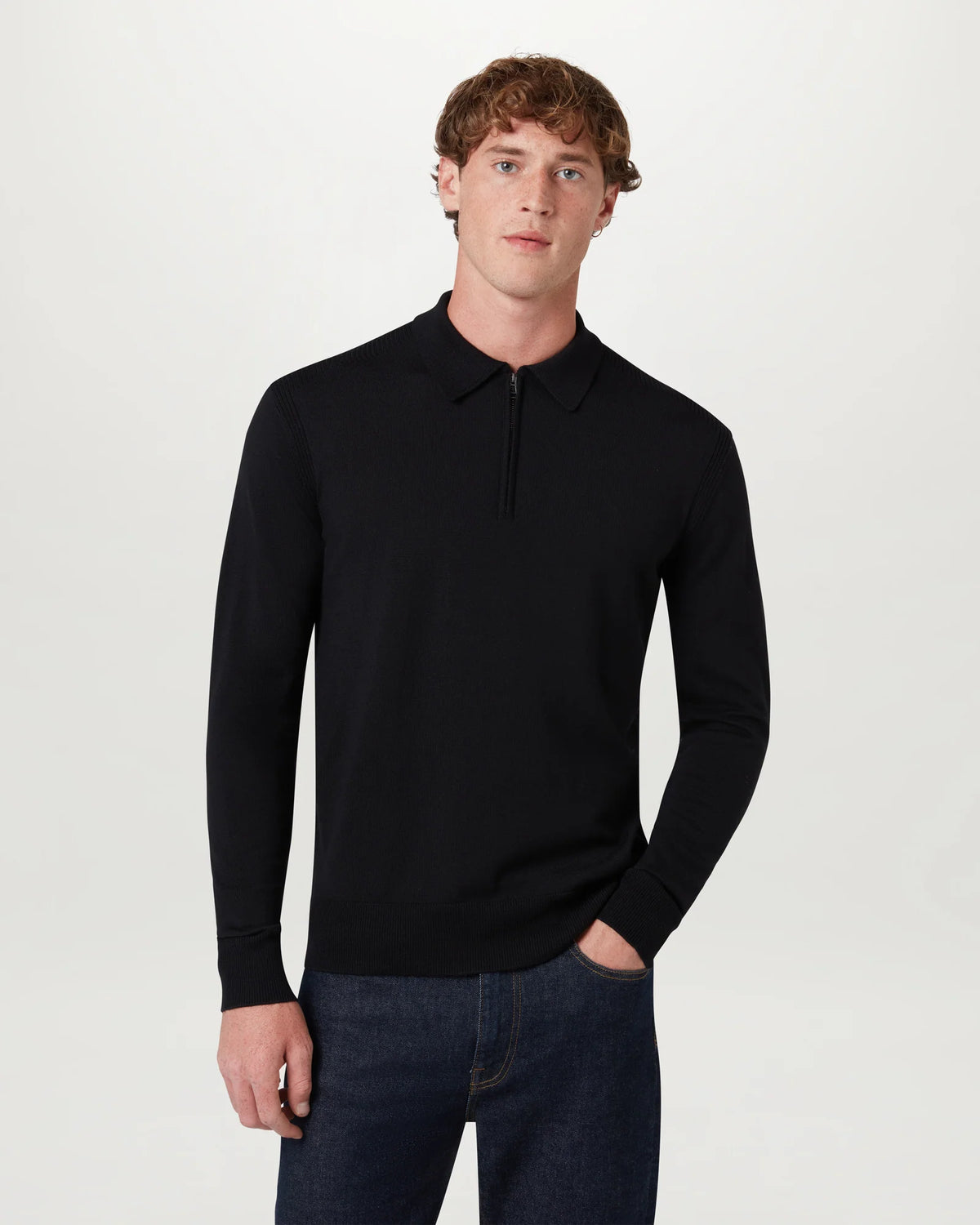 Kyle Long Sleeve Knitted Polo - Black