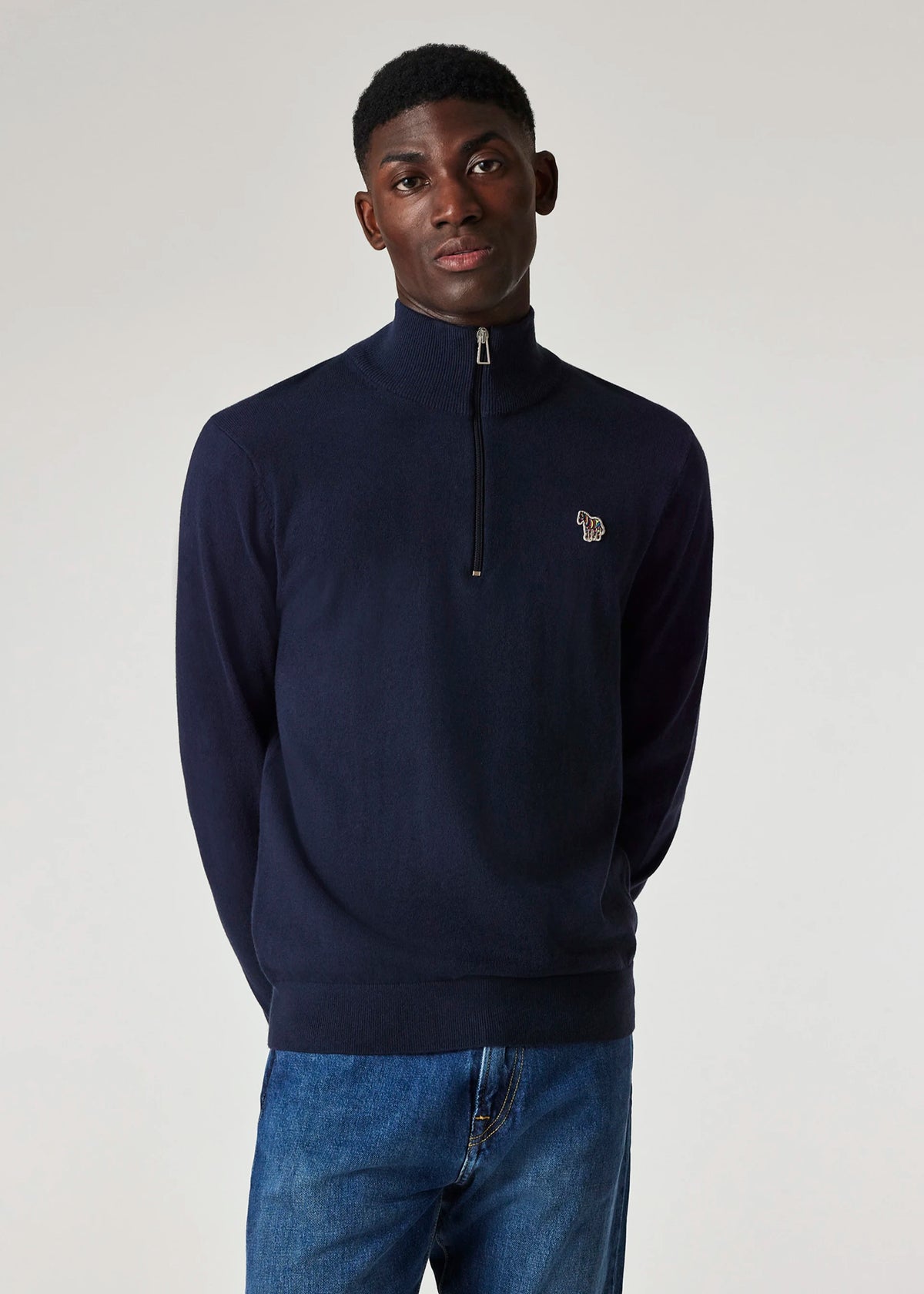 Half Zip Zebra Knitwear Sweater - Navy