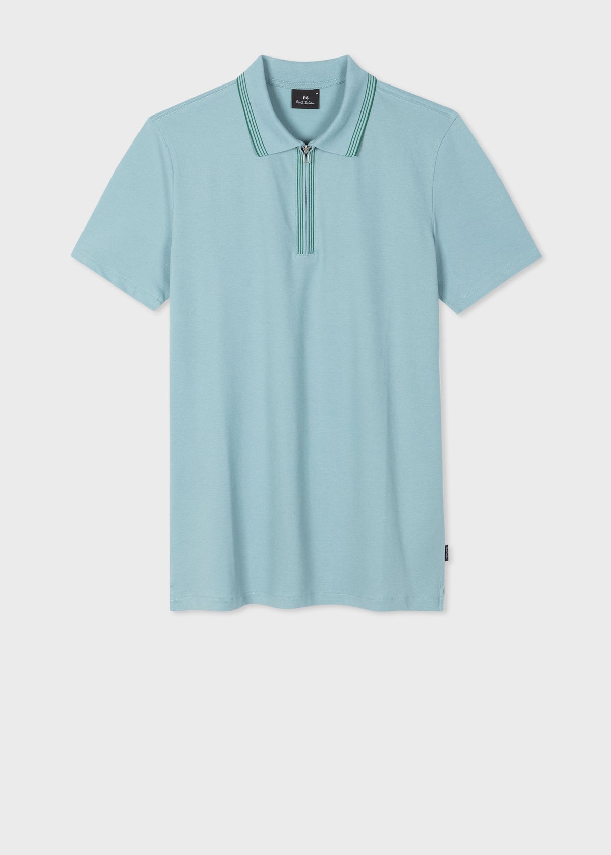 Zip Neck Stretch-Cotton Polo Shirt - Sky Blue