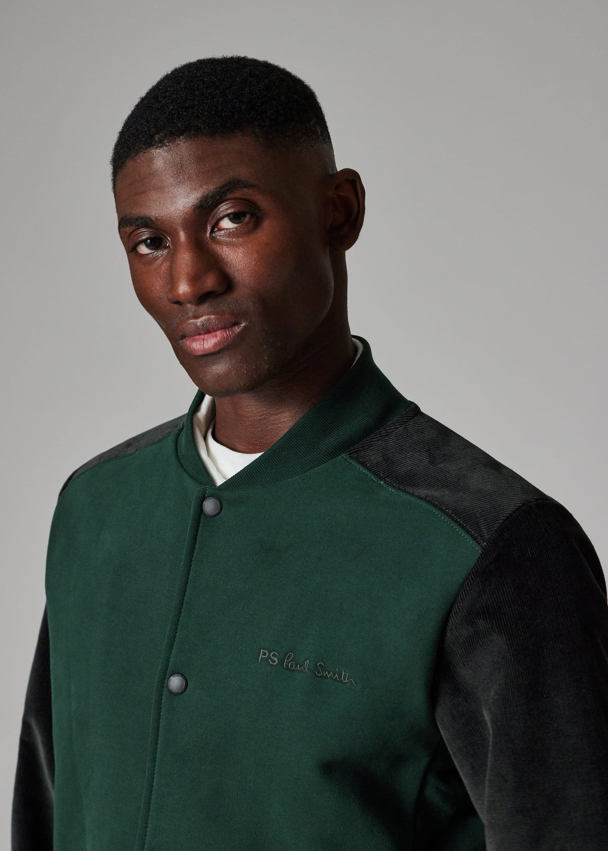 Mixed Fabric Jersey Bomber Jacket - Green