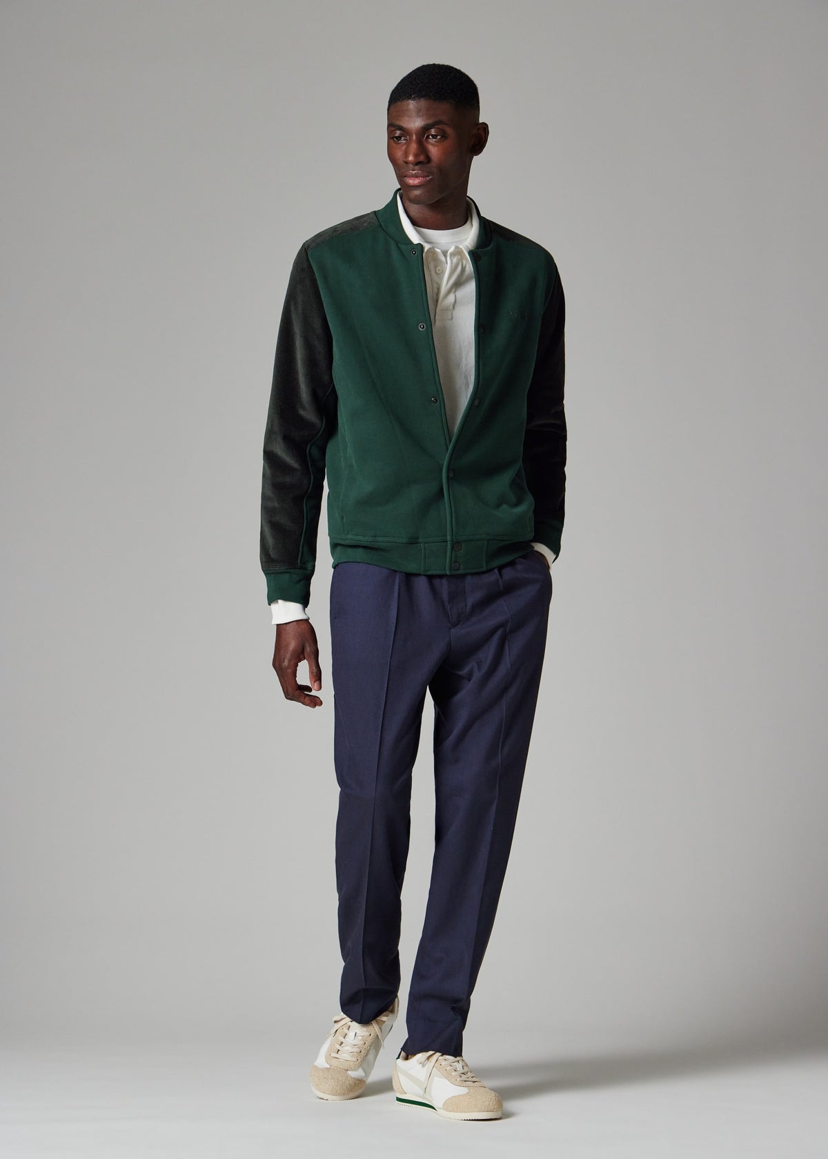 Mixed Fabric Jersey Bomber Jacket - Green