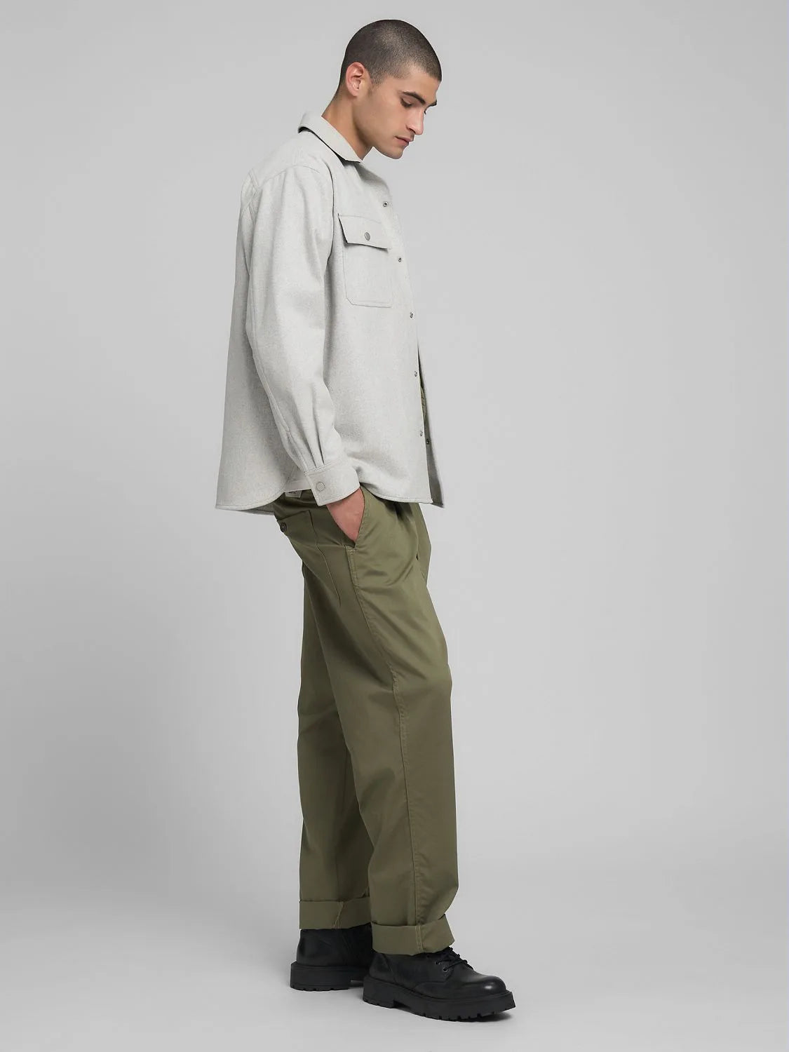 Wool Blend Overshirt - Light Grey