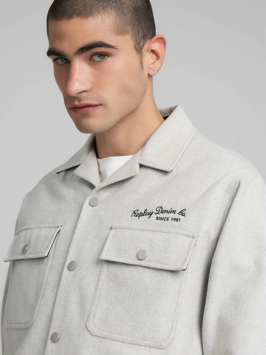 Wool Blend Overshirt - Light Grey