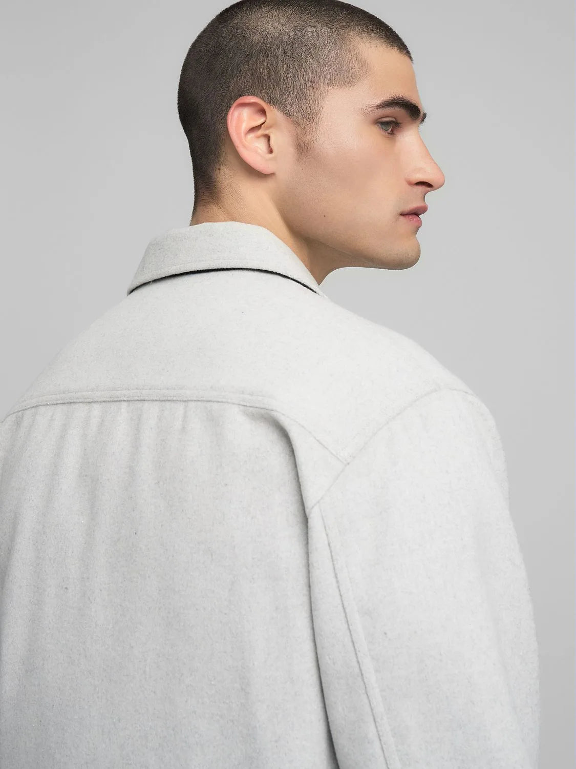 Wool Blend Overshirt - Light Grey