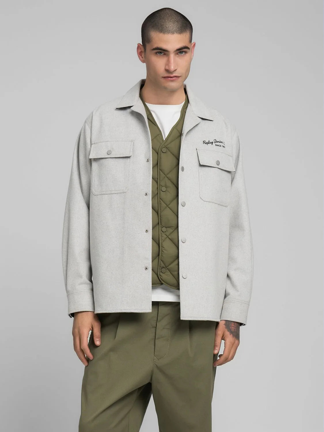 Wool Blend Overshirt - Light Grey