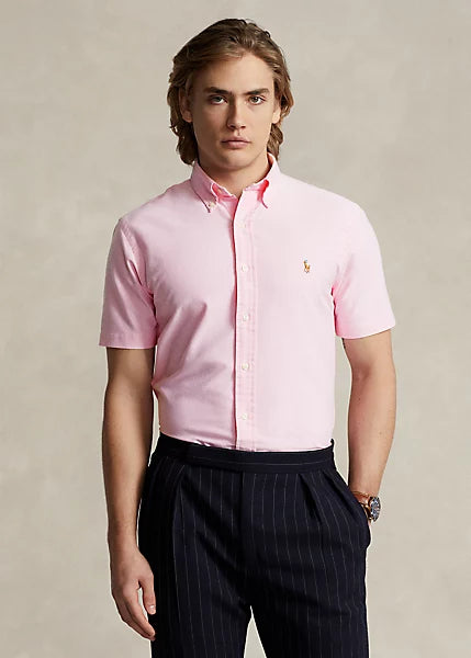 Slim Fit Short Sleeve Oxford Shirt - Pink