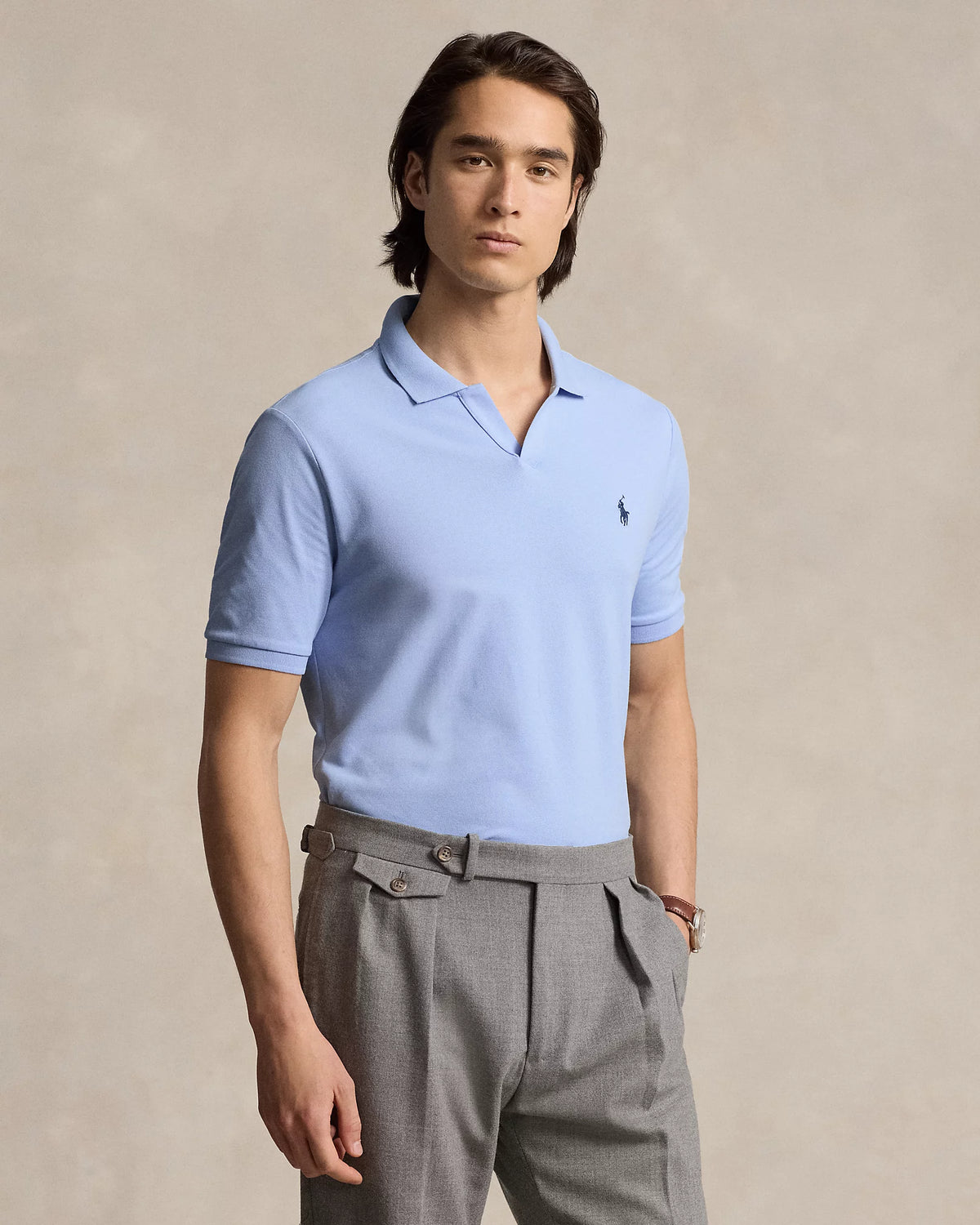 Johnny Collar Classic Fit Stretch Mesh Polo Shirt - Sky