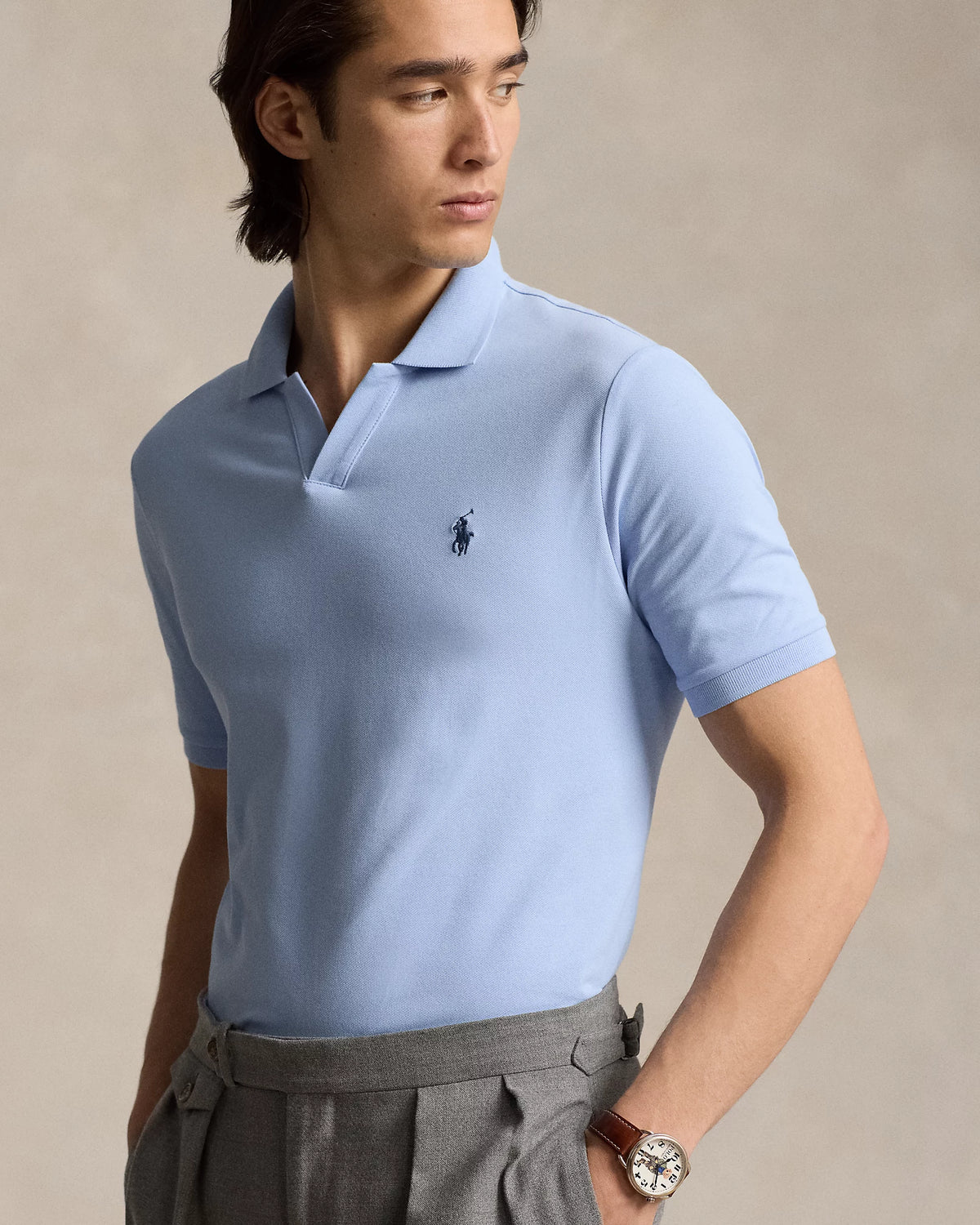 Johnny Collar Classic Fit Stretch Mesh Polo Shirt - Sky