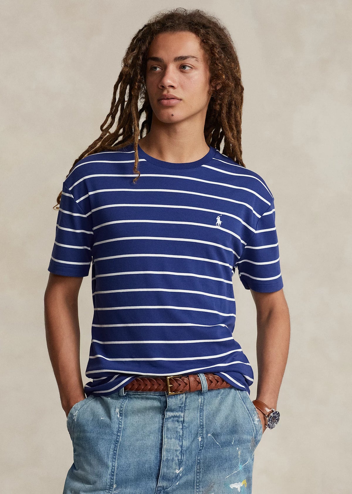 Classic Fit Striped Soft Cotton T-Shirt - Navy/White