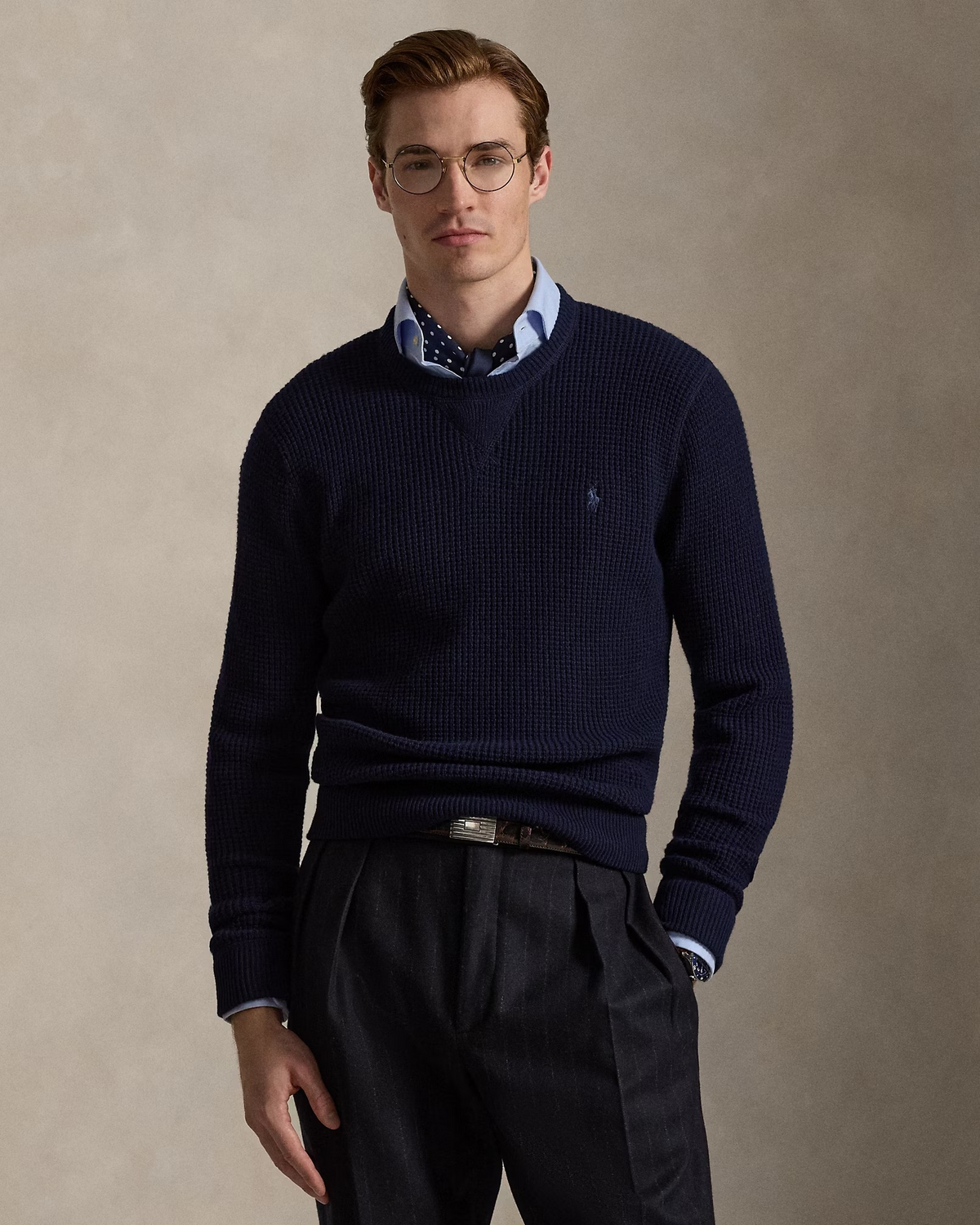 Waffle-Knit Wool-Cotton Jumper - Navy