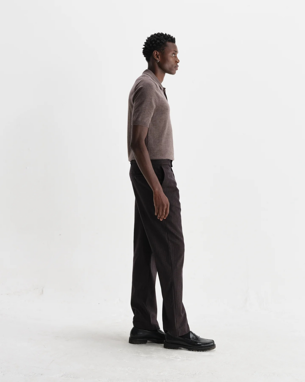 Naples Marl Worsted Wool Knitted Polo - Brown