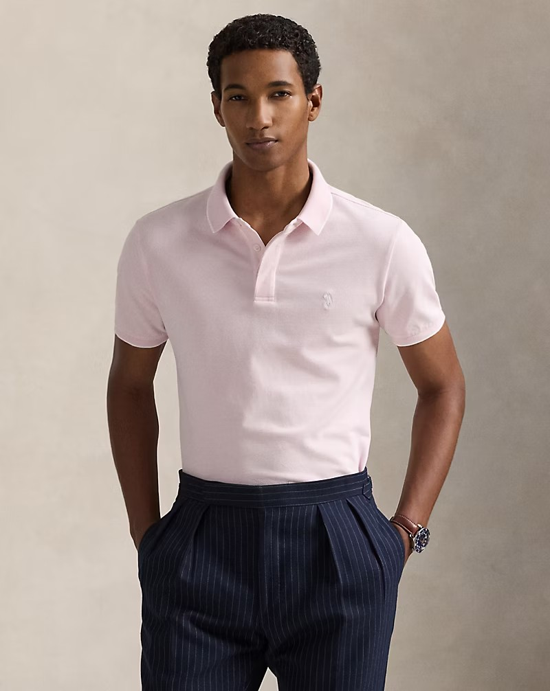 Custom Slim Fit Tipped Stretch Oxford Mesh Polo - Pink