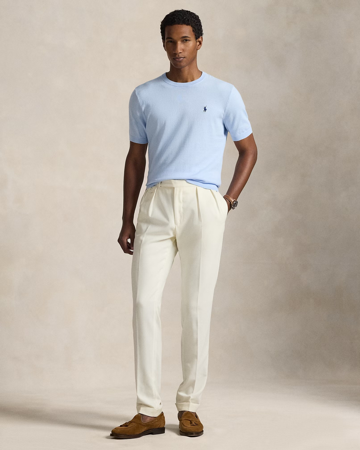 Knitted Cotton Crewneck T-Shirt - Sky