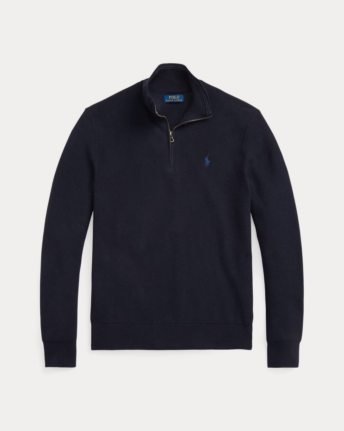 Quarter Zip Textured Mesh Knit Jumper - Navy
