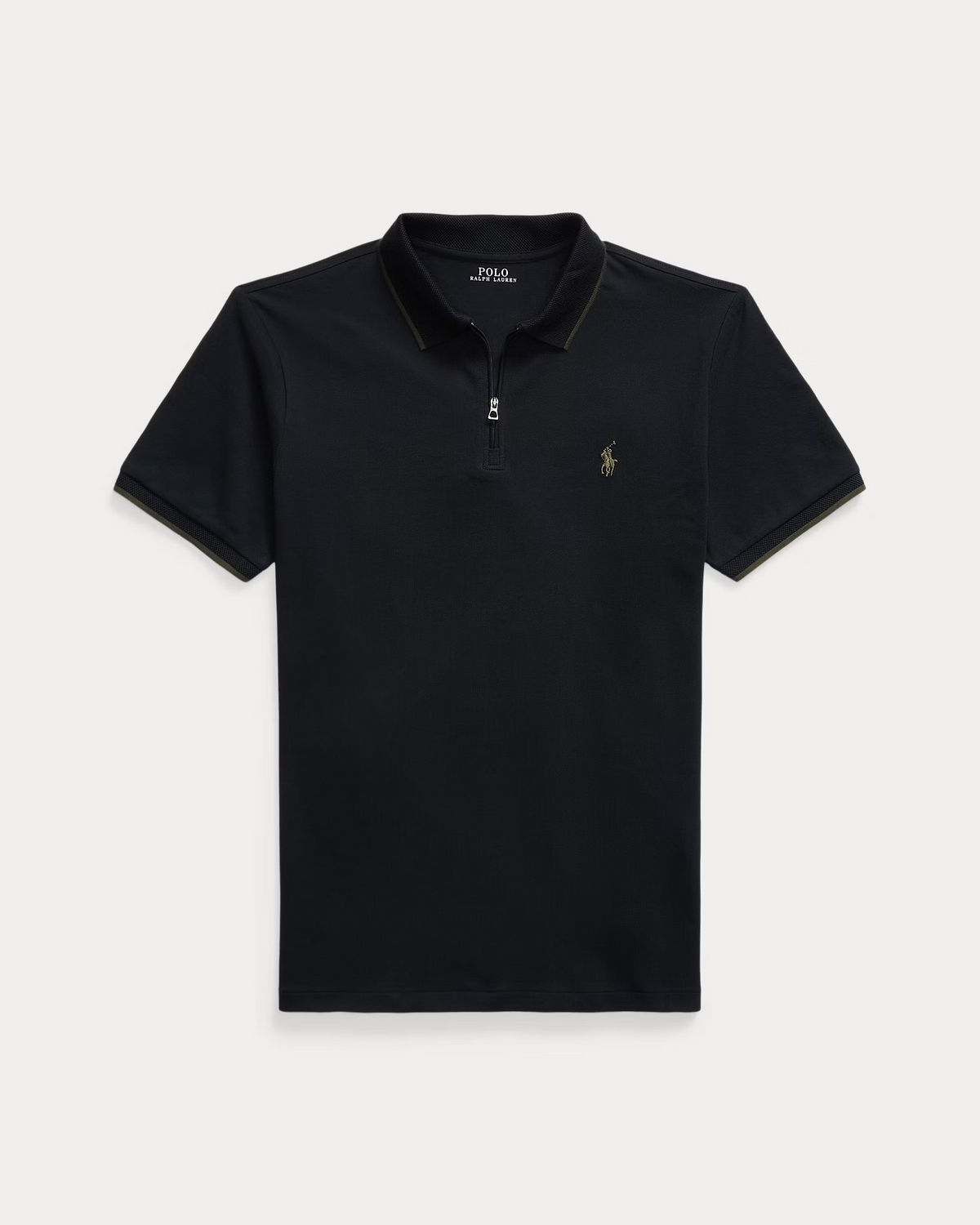 Custom Slim Fit Stretch Mesh Zip Polo Shirt - Black