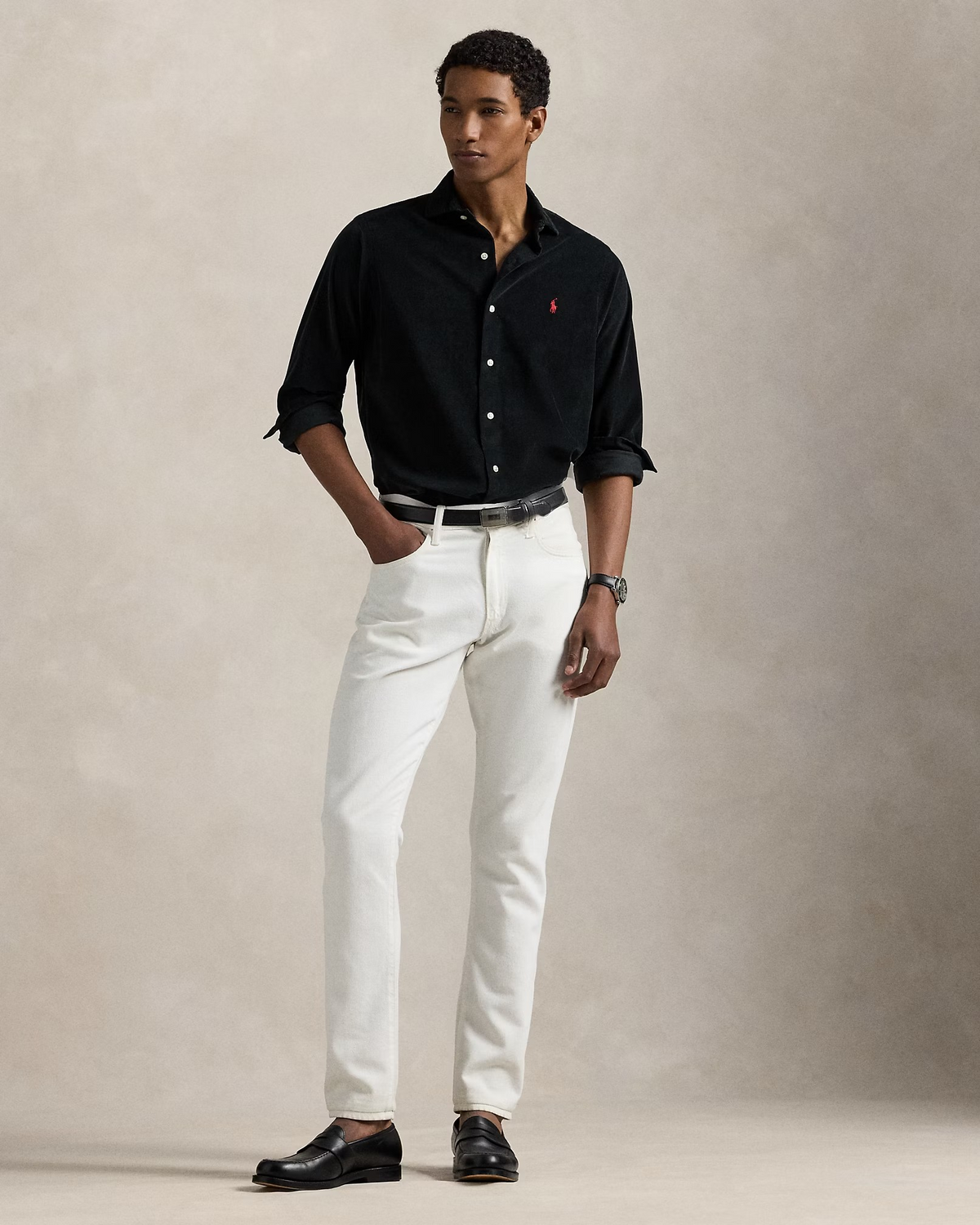 Custom Fit Corduroy Shirt - Black