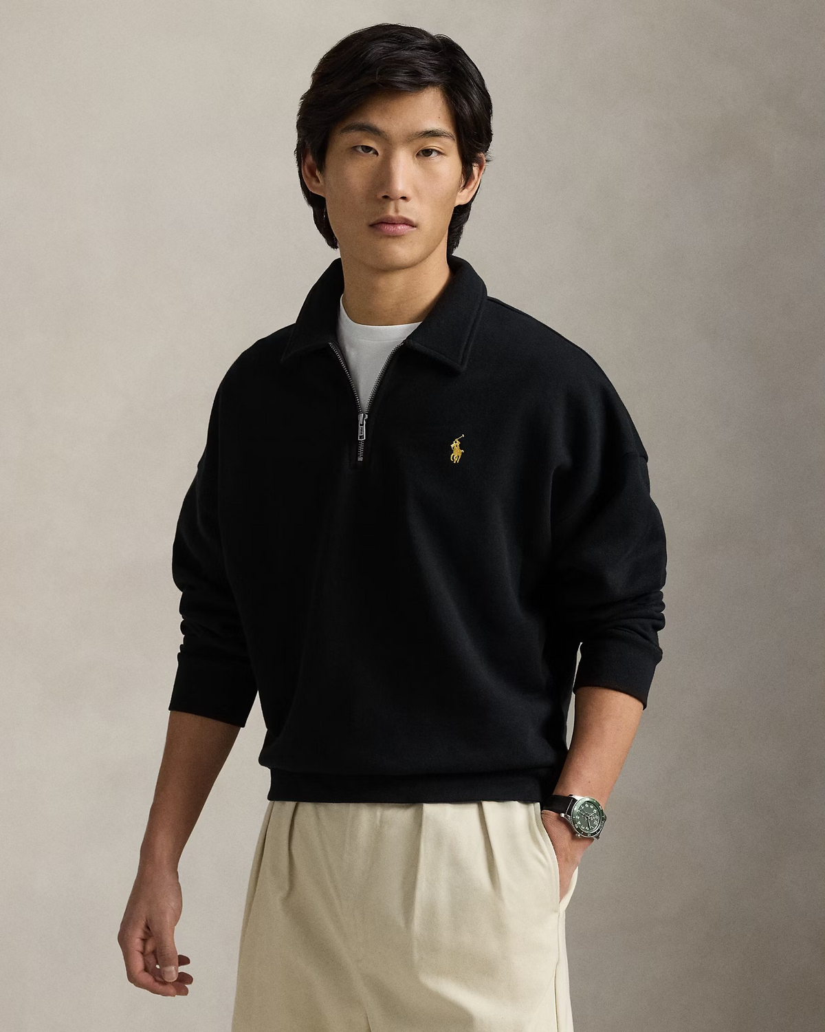 Loopback Fleece Quarter-Zip Sweatshirt - Black