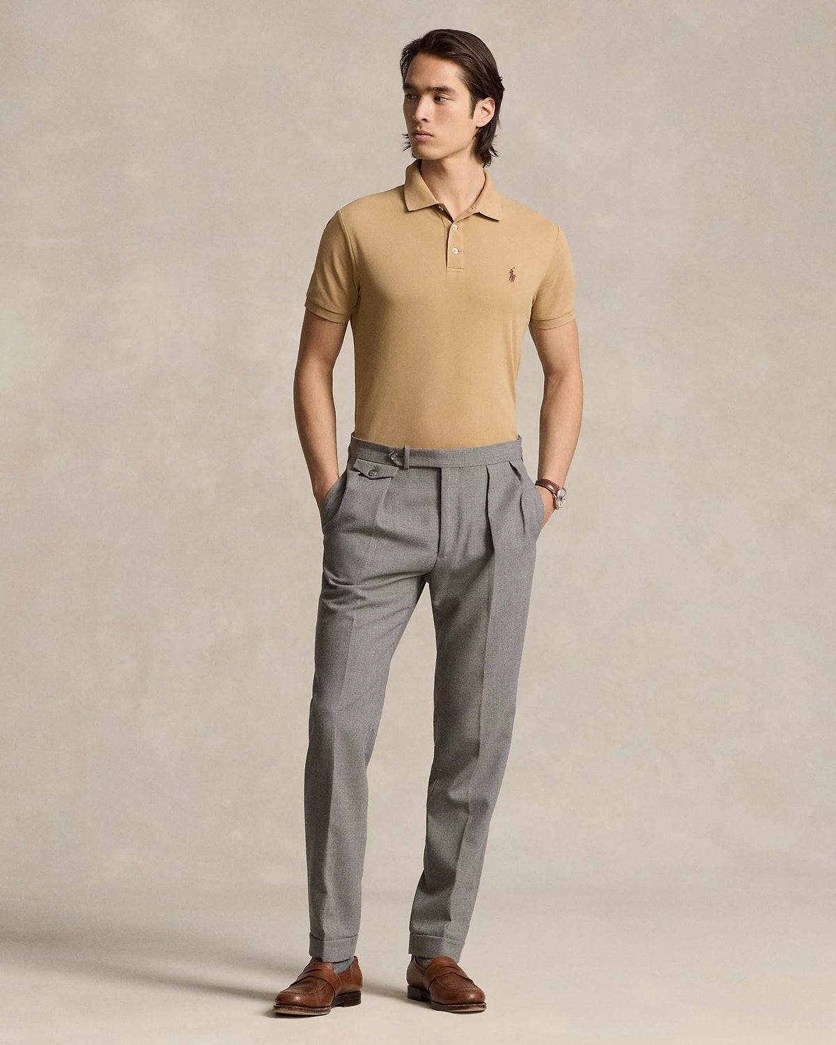 Custom Slim Fit Stretch Mesh Polo - Beige