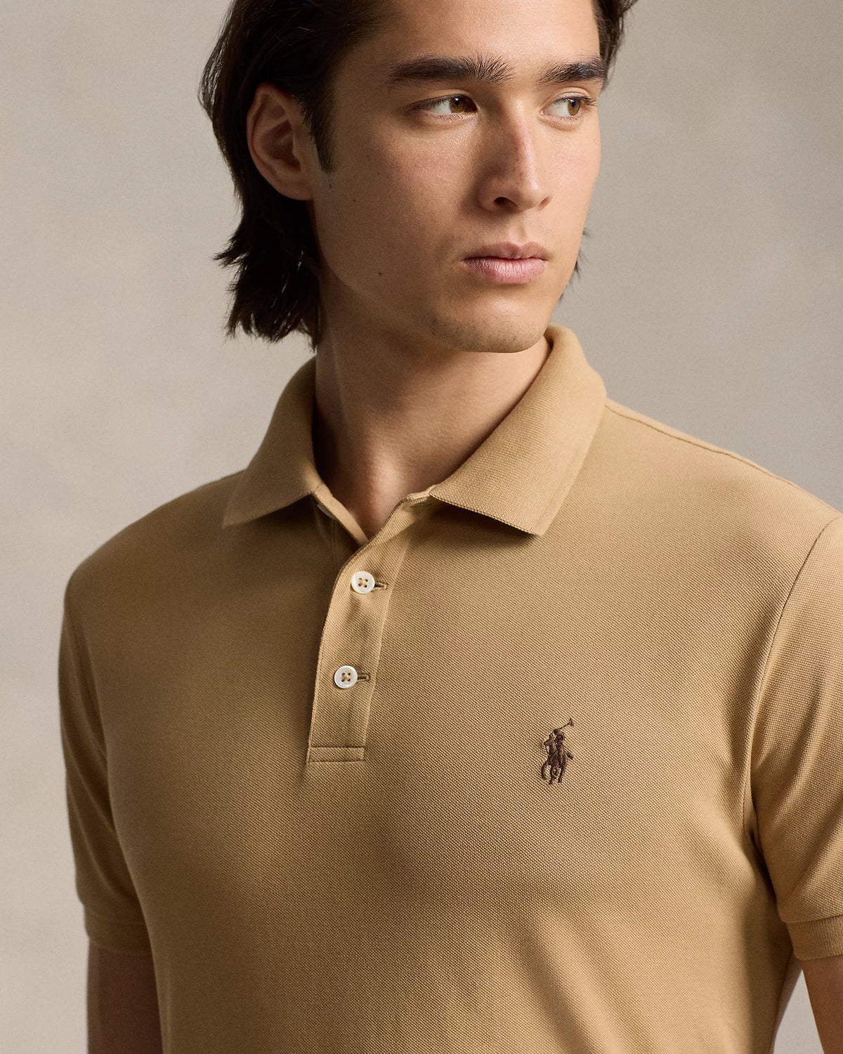 Custom Slim Fit Stretch Mesh Polo - Beige