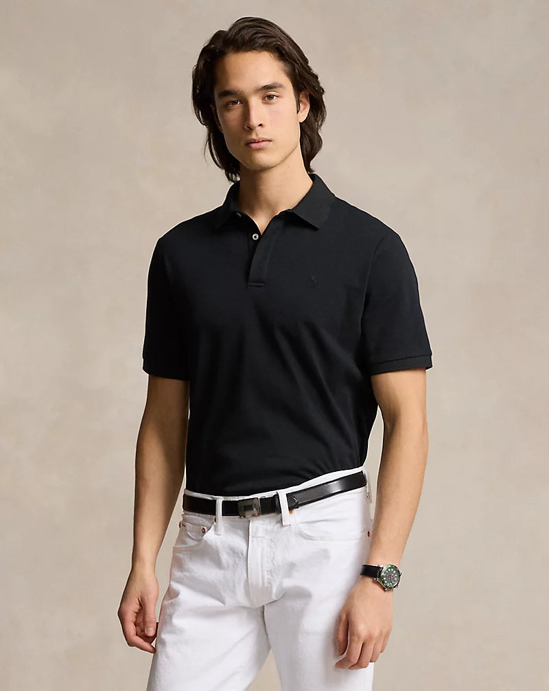 Custom Slim Fit Soft Covered Placket Polo - Black