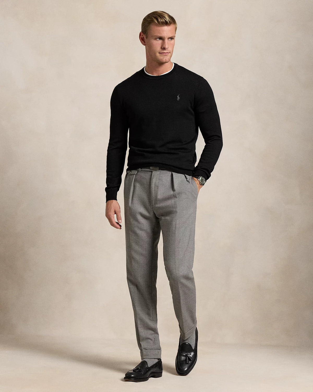 Slim Fit Washable Wool Crewneck Jumper - Black