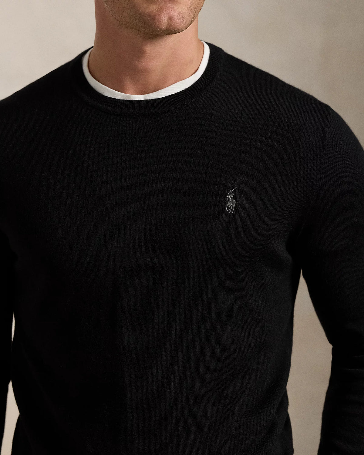 Slim Fit Washable Wool Crewneck Jumper - Black