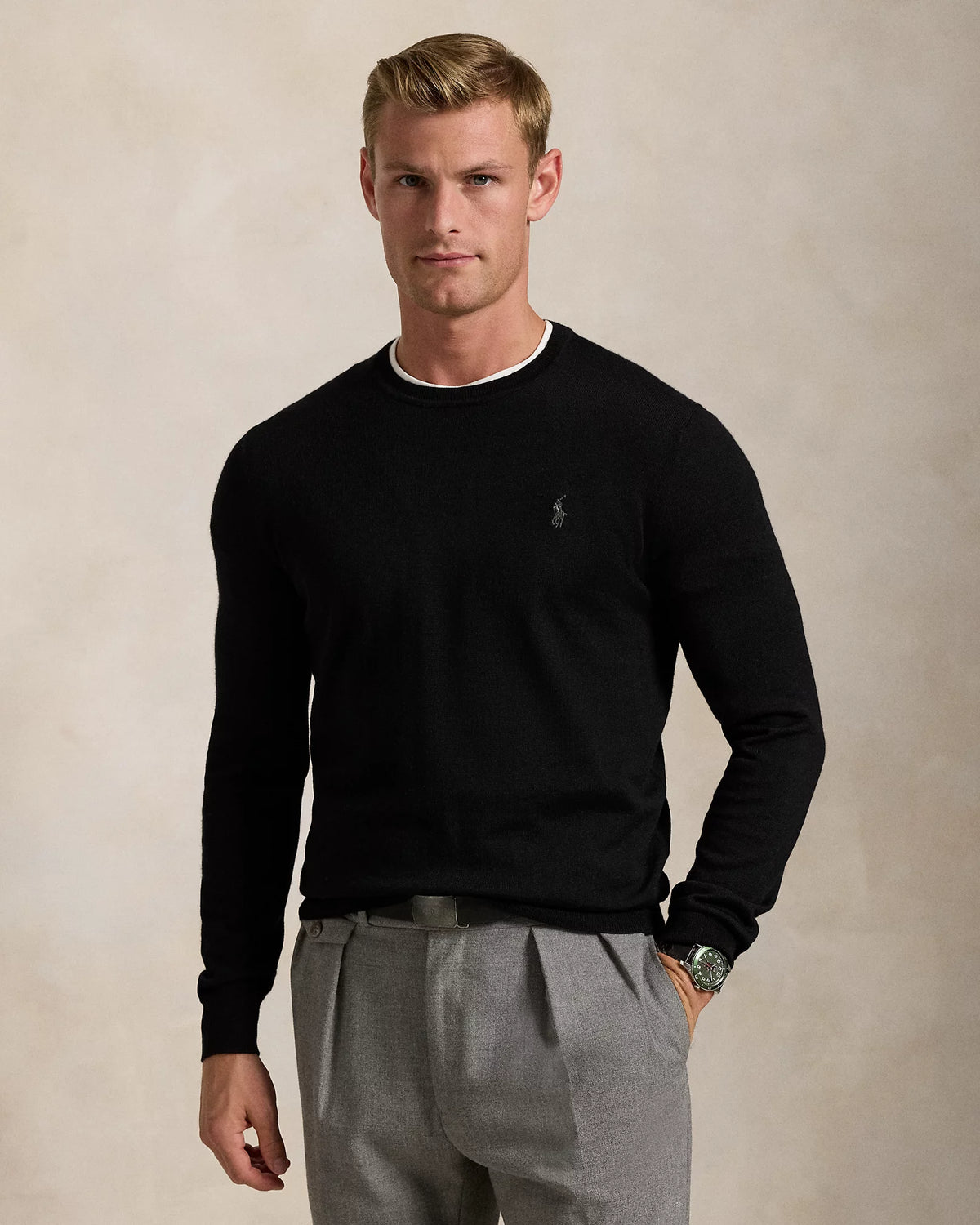 Slim Fit Washable Wool Crewneck Jumper - Black