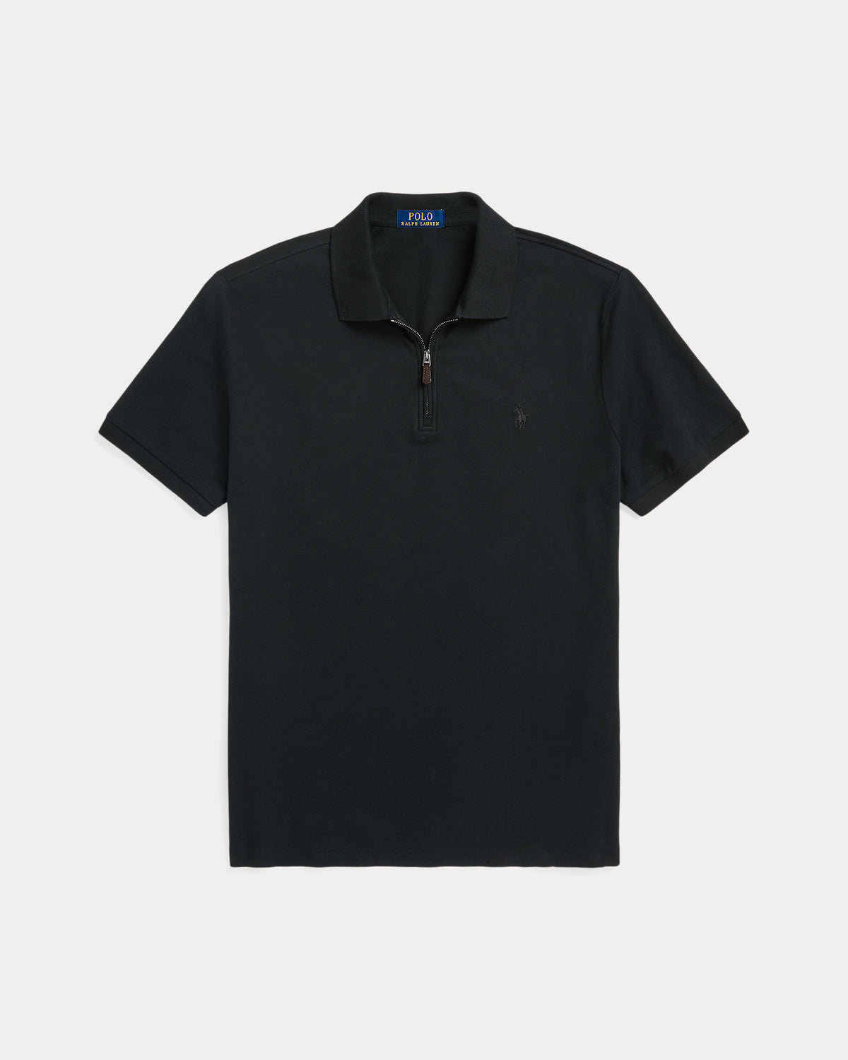 Custom Slim Stretch Mesh Zip Polo - Black