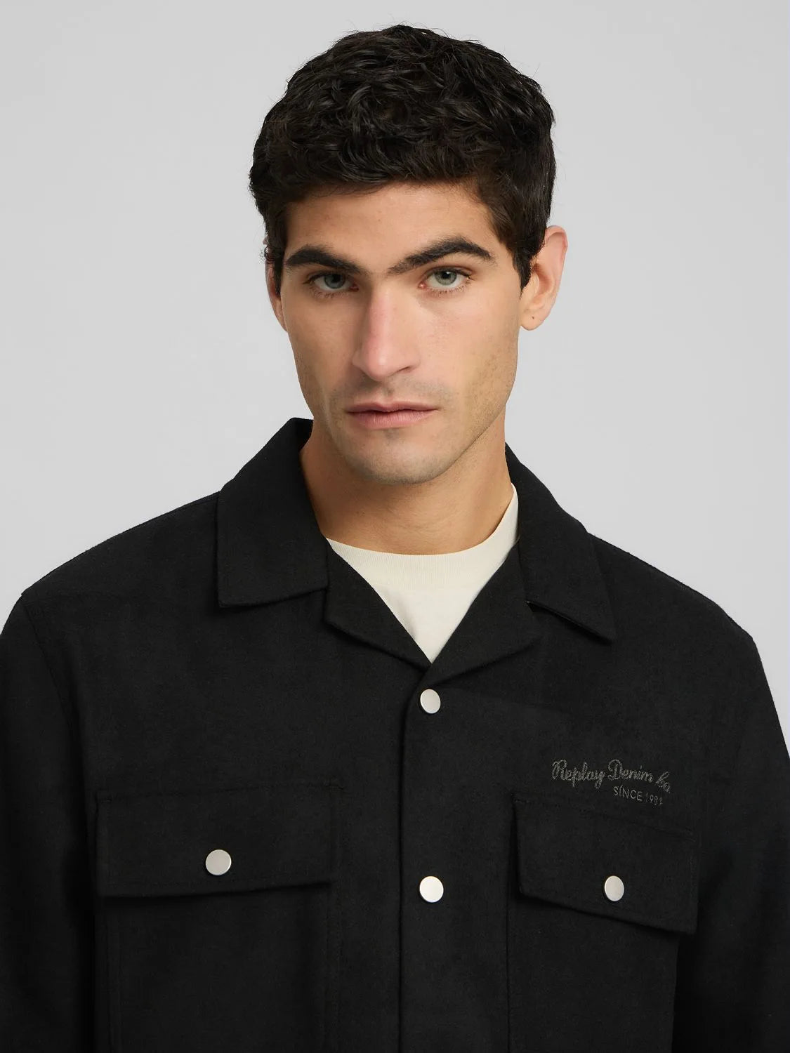 Wool Blend Overshirt - Black